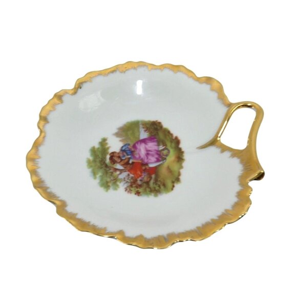 LIMOGES Courting Couple Heart Shaped Candy Dish Gold Trim France Vintage - Picture 4 of 10